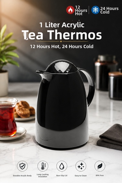 chic crazze 1 Liter Premium Acrylic Black Tea Thermos 17 Hours Hot, 24 Hours ...
