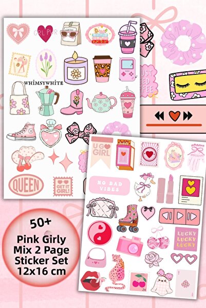 WhimsyWhite مجموعة ملصقات بنمط وردي للبنات - 2 ورقة - 12x16 سم - مجموعة ملصقا...