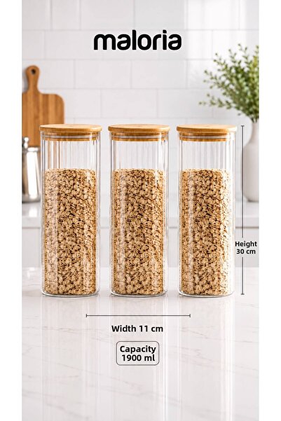 Maloria Square Bamboo Lid Crystal Striped Jar