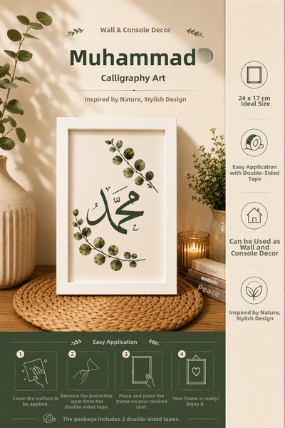 TRİMENT3D Muhammad Word Decorative Framed Painting 24X17 cm |   Wall and Cons...