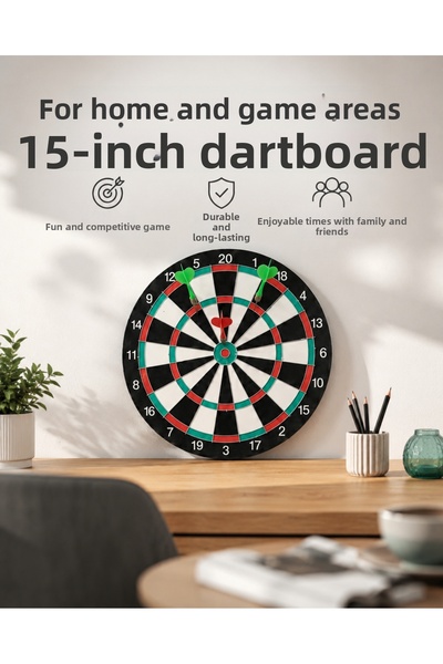 Generic Brand 15 Inch Large Dart Board Home Game Set with 4 Metal Tip Darts
