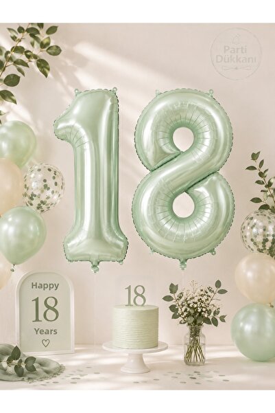 Parti Dükkanı 34 Inch 76 cm Retro Green 18 Years Old Number Foil Balloon Set ...