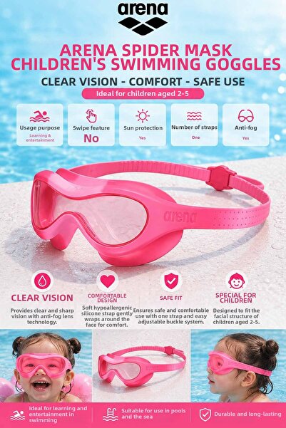 ARENA Mask Children's Swimming Goggles Pink 2-5 Years |   Anti-Fog Anti-Uv Si...
