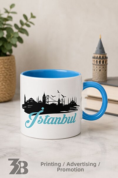 3B BASKI REKLAM PROMOSYON Istanbul Themed Porcelain Blue Motto Cup