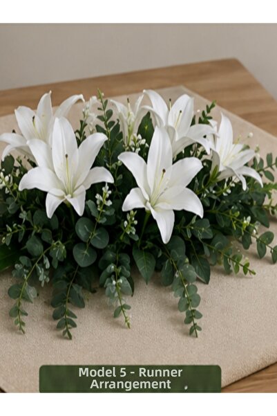 moysahsap party&ahşap Artificial White Lily Arrangement Flower with Black Pot
