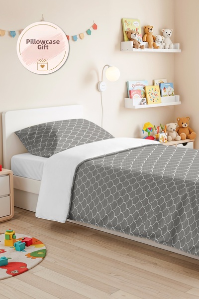 Evimde Bambaşka Gray Geometric Modern Young Room Single Pique Set-Nordic 160X...