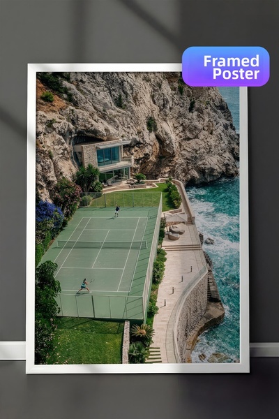 Postifull Tennis Court and Landscape Poster, White Framed Poster, Old Money S...