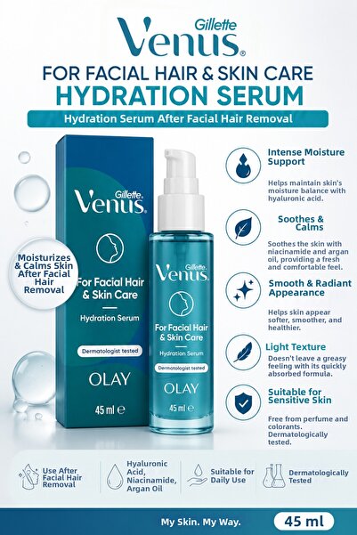 Gillette Venus For Facial Hair & Skin Care Hydration Serum 45 ml Facial Moist...