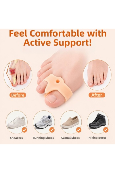 Pisicik 1 Pair Skin Color Thumb Separator 2 Finger Silicone Ring Roller Bunion Corrector between Fingers