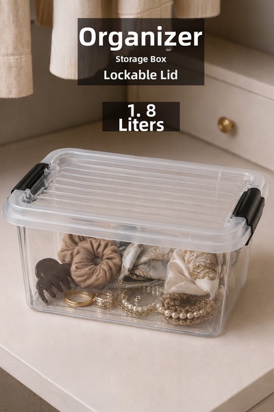 Meleni Home 1.8Lt Organizer with Locking Lid - Drawer Cabinet Organizer Makeu...