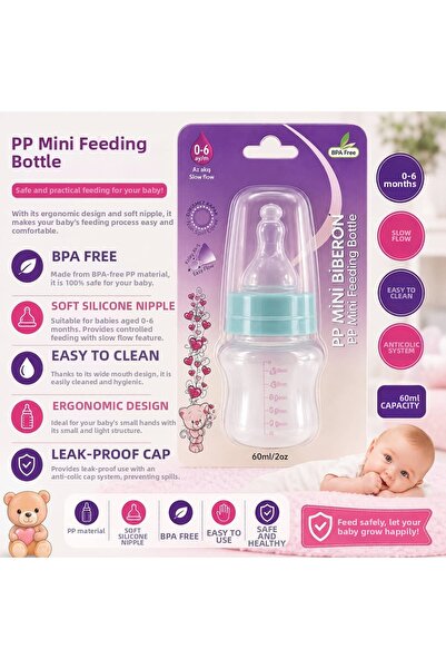 Generic Brand Pp Mini Baby Bottle 60 ml 0-6 Months Bpa Free Slow Flow Silicon...