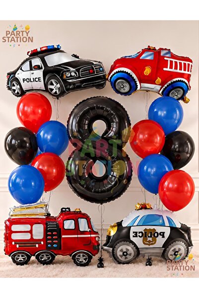 Parti Station Police & Fire Truck Balloon Set 8 Years Old - 15 Piece Police &...