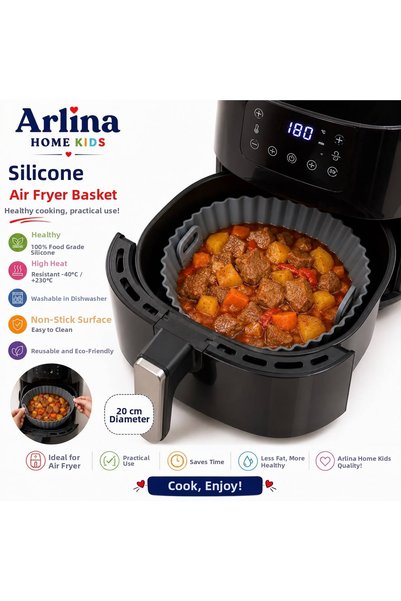 Arlina Home Kids 20 cm Round Model Heat Resistant Washable Silicone Airfryer Cooking Mat