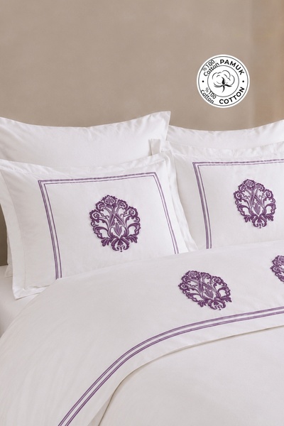 Evien Home 100% Cotton Embroidered Duvet Cover Set Double 6 Piece Sofia Cream...