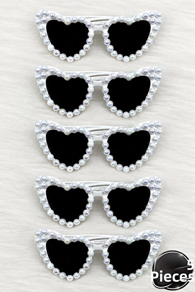 ZEYMERADE White Janjanli Pearl Heart Bridal Glasses, 5 Pieces Bride Bridesmai...