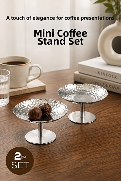 Vienev Set of 2 Silver Color Forged Patterned Metal Presentation Stands - Sty...