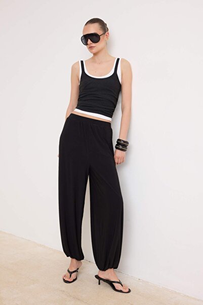 Trendyol Collection Black Carrot/Shalwar Drawstring Regular Waist Narrow Leg ...