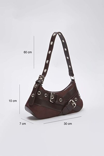 TRENDYOL SHOES Kahverengi Kuşgözü Kemer Toka Detaylı Orta Boy Kadın Baget Omu...