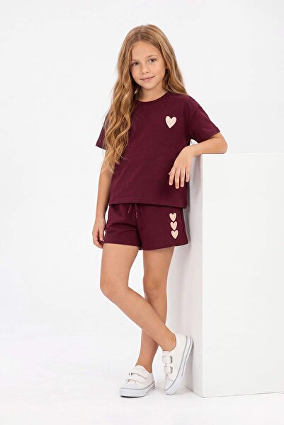 TRENDYOLKIDS طقم سترة وبنطلون محبوك بالكامل 100% باللون الأحمر الداكن للفتيات...