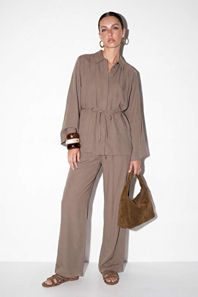 Drop by TrendyolMilla Khaki Thin Belted Shirt with Elastic Waist and Pocketed...