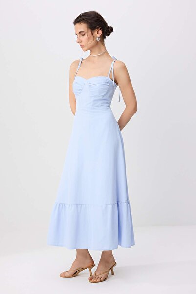 Trendyol Collection Rochie maxi țesută, în formă de A, albastru deschis, cu d...