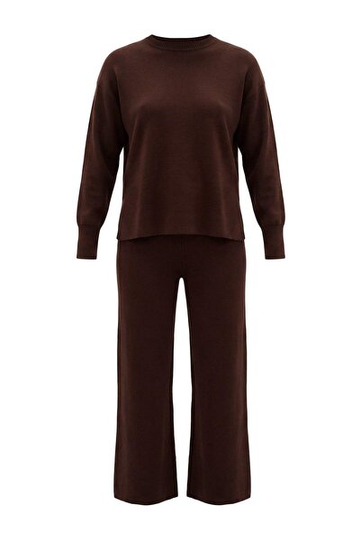 Trendyol Collection Brown Wide Fit Basic Knitwear Bottom - Top Set Tedaw25Au0...