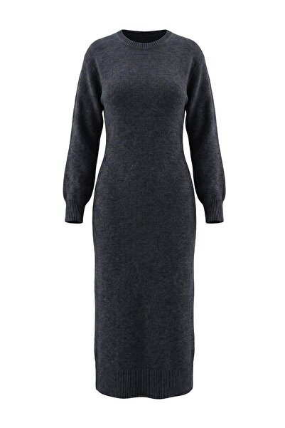 Trendyol Modest Anthracite Soft Textured Unlined Plain Knitwear Single Layer ...