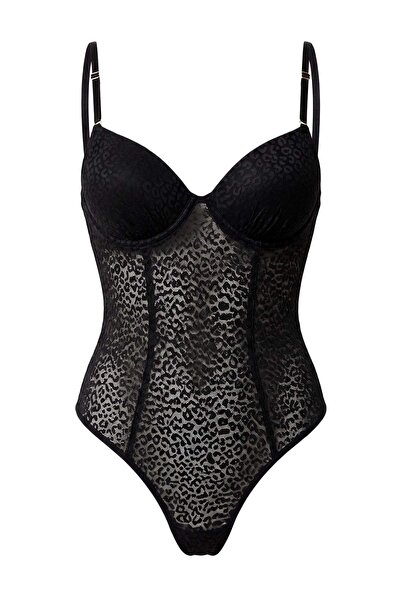 Trendyol Collection Black Tulle Fitted Plain Bodysuit Thmaw27Bd00010