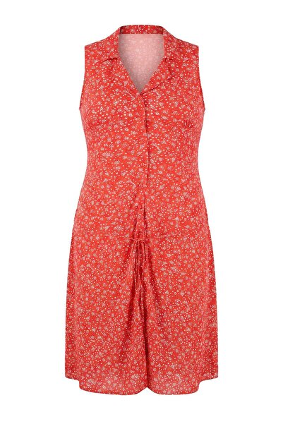 Trendyol Curve Red Finike Woven Large Size Dress Tbbss26Ah00059