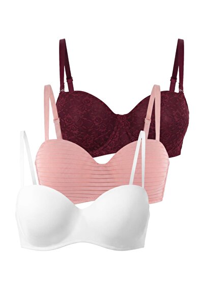 Trendyol Collection White-Multicolor 3-Piece Micro Leopard Fixed Cup Straples...