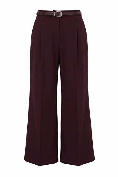 Trendyol Collection Mürdüm Wide Leg Belted Fabric Trousers Twoaw27Pl00056
