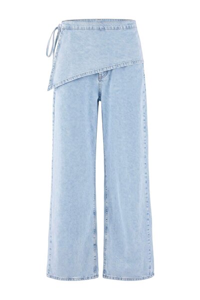 Trendyol Collection Light Blue Waist Detailed Low Waist Wide Leg Jeans Twoaw2...