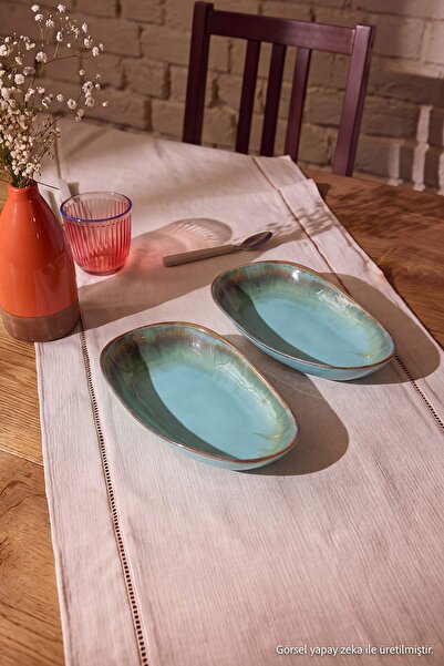 TRENDYOLMİLLA HOME Set of 2 Reactive Glazed Oval Presentation Plates 24 cm Tp...