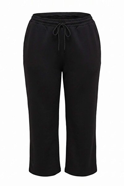 Trendyol Curve Pantaloni de trening negri cu picior larg și broderie Black St...