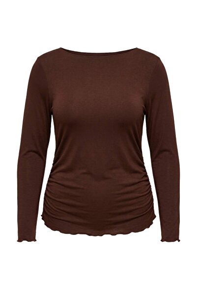 Trendyol Curve Brown Plain Fitted/Fitted Bodycon Gathered Detailed Stretch Kn...
