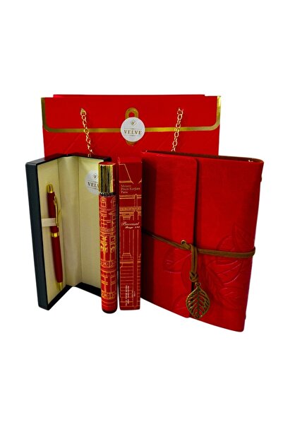 velve Set cadou premium Prestige Red unisex, cu jurnal, pix si parfum M. F. K...