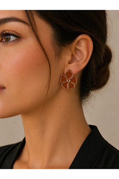 Girift Vintage Urban Brown Floral Pattern Earrings