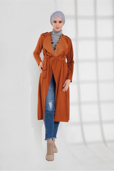 TRENDTESETTÜR KADIN TURUNCU (ORANJ) BELİ KUŞAKLI TRENÇKOT 2007