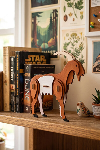 Ahşap Keçi 3D Puzzle Boyama Seti 20 Parça, 6’lı Boya ve Fırça Dahil Eğitici Aktivite Oyuncağı