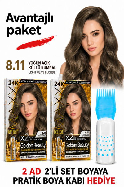 MAXX DELUXE Golden Beauty Set Saç Boyası 8.11 Yoğun Küllü Açık Kumral 2 Adet ...