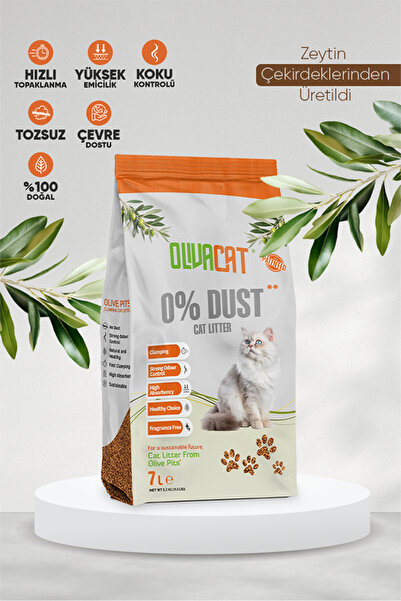 Olivacat Zeytin Çekirdeğinden Üretilen Doğal Tozsuz Kedi Kumu 7 L