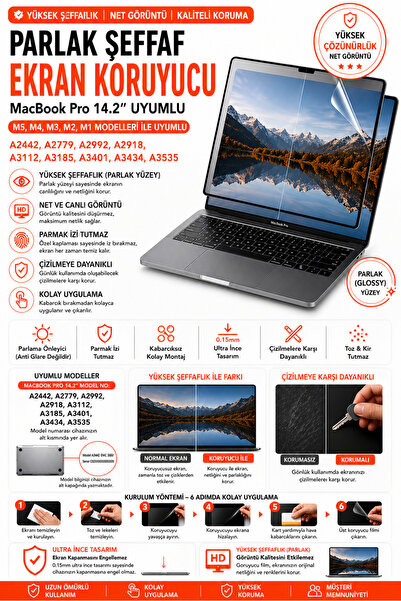 Mcstorey MacBook Pro 14.2 inç Ekran Koruyucu | M5 M4 M3 M2 M1 Uyumlu Çizilmey...