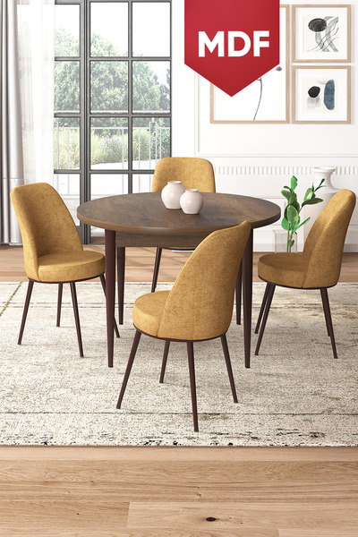 Canisa Concept Tor Serisi MDF Yuvarlak 90x90 Barok Ahşap Desenli Sabit Masa 4...
