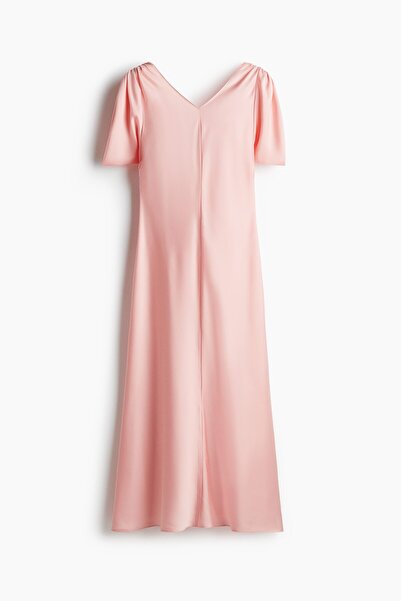 H&M Arkası Bağcıklı Saten Elbise