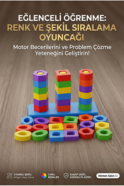 PAPAYA Montessori Renk ve Şekil Eşleştirme Oyunu 1+ Yaş Eğitici Oyuncak Zeka ...