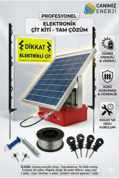 Güneş Panelli Jel Akülü Elektrikli Çit Seti- Ayı Savar Hazır Arıcı Çit Takımı Plastik Direkli