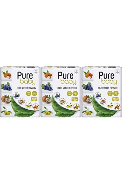 Pure Baby Wipes Islak Havlu Mendil 50 Yaprak 12 Li Set (600 Yaprak) (Meyveli)