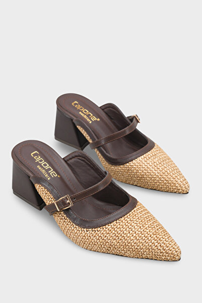 Capone Outfitters Γυναικείες παντόφλες Nena από γνήσιο δέρμα με μυτερή ψάθινη...