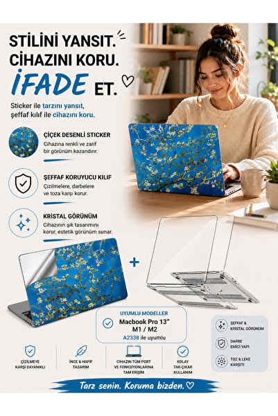 Mcstorey Macbook Pro M1-m2 Kılıf 13inç Sticker Yapıştırma A2338 Ile Uyumlu La...