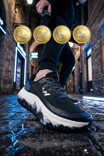 WALKWAY Siyah Beyaz Hafif Yüksek Tabanlı Hava Alan Erkek Yürüyüş Ayakkabı B25XI101 M